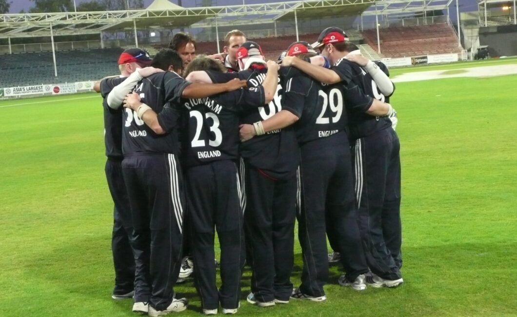 England Team in a huddle During 2010 Series V Pakistan
