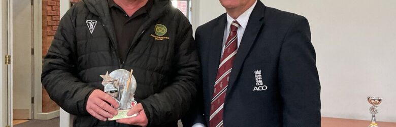 Steve Lightfoot of Staffordshire Wolves recieves The Charles Ronayne Award for Outstanding Contribution to VI Cricket, from Roger Barker.